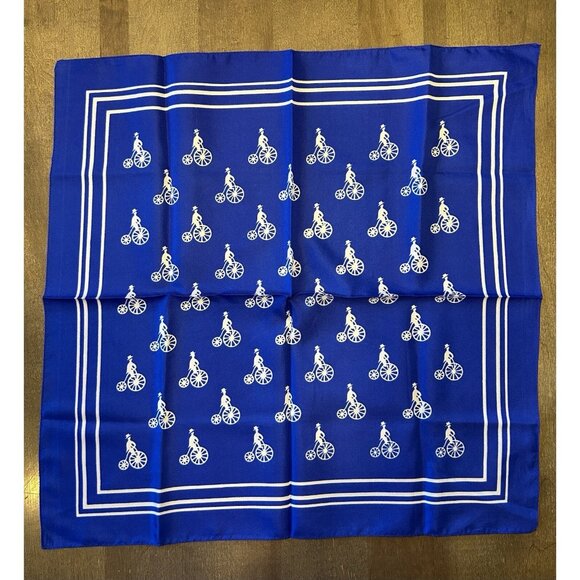 Penny-Farthing Scarf Square Made In Italy Blue & White Polyester Preowned - Picture 5 of 7